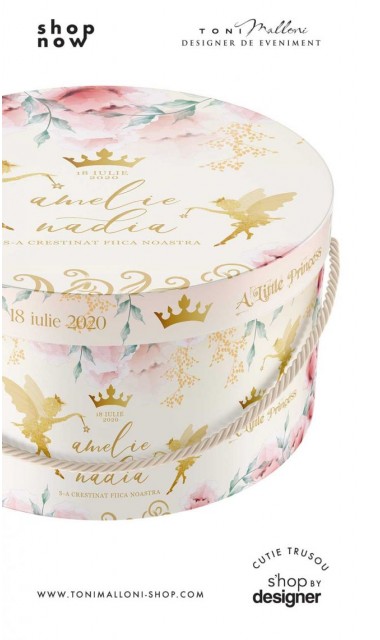 Cutie cu zana gold Tinkerbell pentru depozitare obiecte de la botez 1